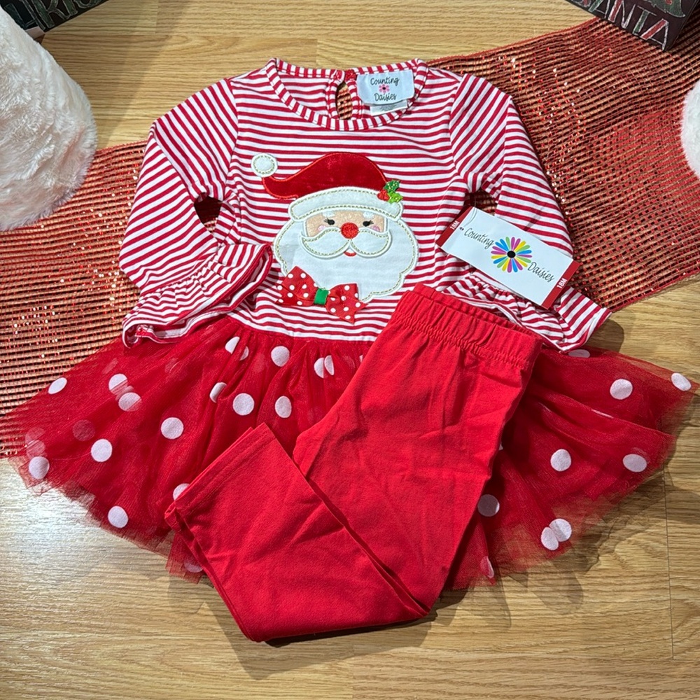 NWT Counting Daisy Christmas 2 pc outfit sz 18 mo. Santa face